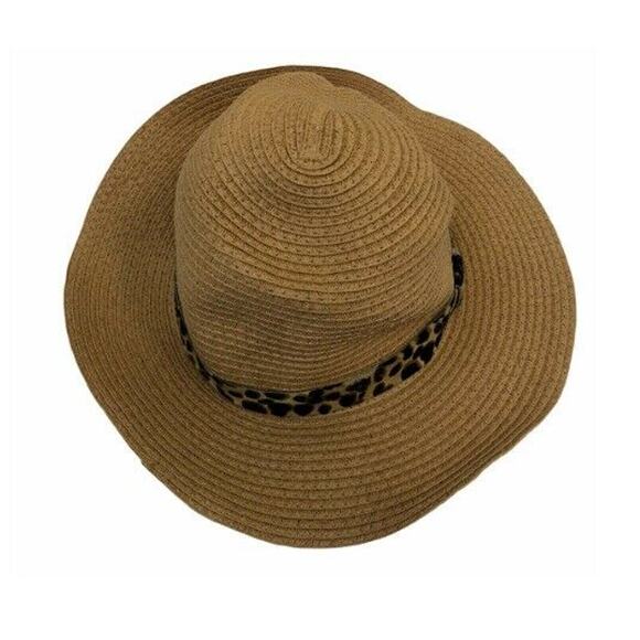 August Hat Leopard Print Trim Banded Panama Hats - Picture 3 of 3